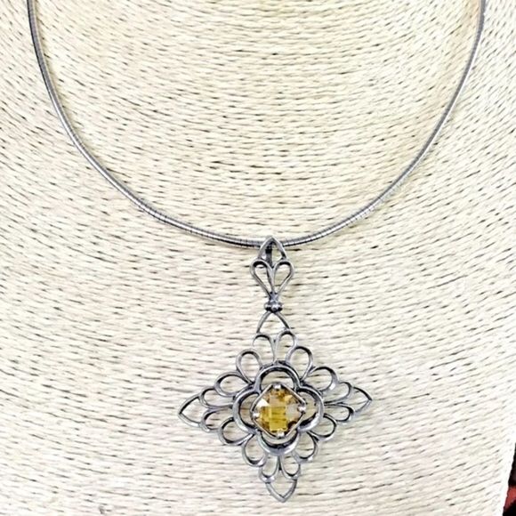 SILPADA Sterling Silver Faceted Citrine Pendant S1222 Sterling Omega Necklace - Picture 4 of 9